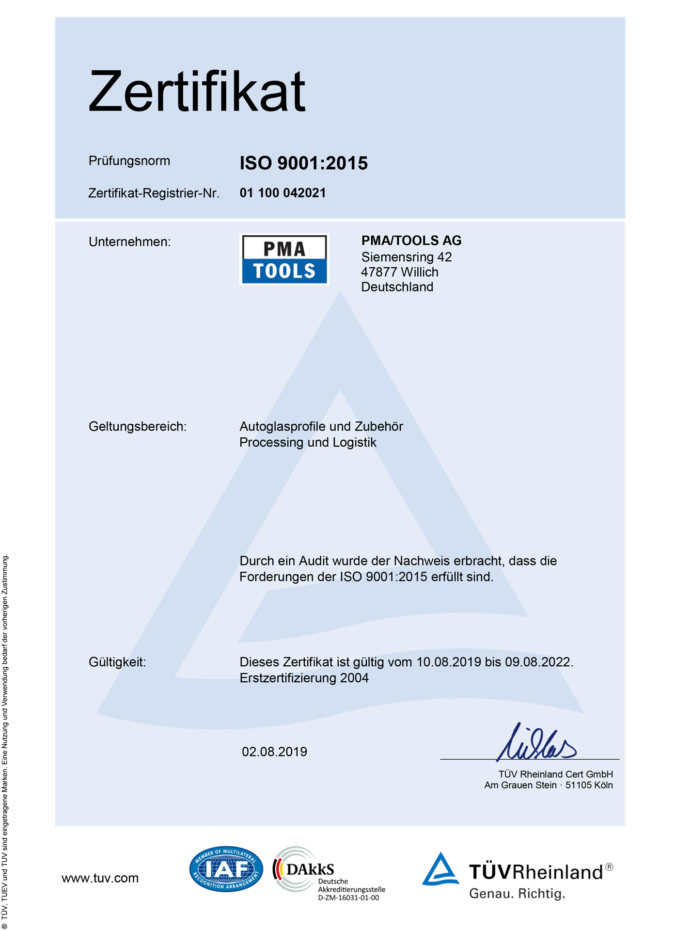 Ein Zertifikat mit der Aufschrift „Zertifikat“