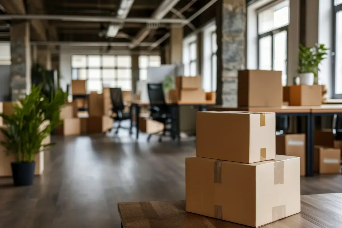 Una familia se muda a una nueva casa y juega con cajas de cartón.