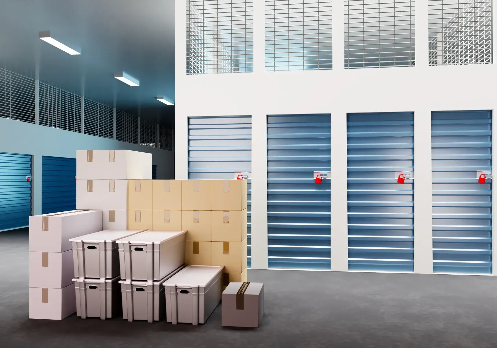 Un almacén lleno de muchas cajas y contenedores.