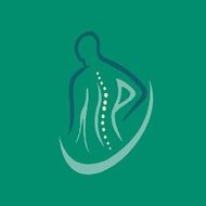 Silueta de persona con la columna vertebral resaltada, en color verde azulado sobre fondo verde.