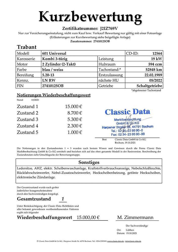 Kurzbewertung vom Sachverständigenbüro Manfred Zimmermann und Cargutachten Denny Zimmermann in Lübben