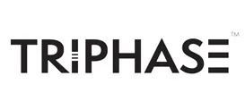 Un logotipo en blanco y negro para triphase sobre un fondo blanco.