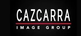El logotipo del grupo de imágenes Cazcarra está sobre un fondo negro.