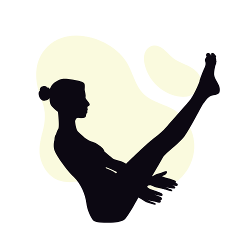 Una silueta de una mujer haciendo yoga sobre un fondo blanco.