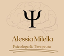 Logotipo de la psic&oacute;loga Alessia Milella, que presenta un s&iacute;mbolo psi negro sobre el contorno de un cerebro
