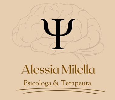 Logotipo de la psic&oacute;loga Alessia Milella, que presenta un s&iacute;mbolo psi negro sobre el contorno de un cerebro