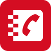 Rotes Quadrat mit einem weißen Adressbuch und einem Telefonhörersymbol für Kontakte und Telefonanrufe.
