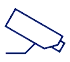 Un dibujo de línea azul de una cámara de seguridad sobre un fondo blanco.