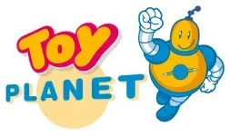 Un logotipo de Toy Planet con un robot encima.