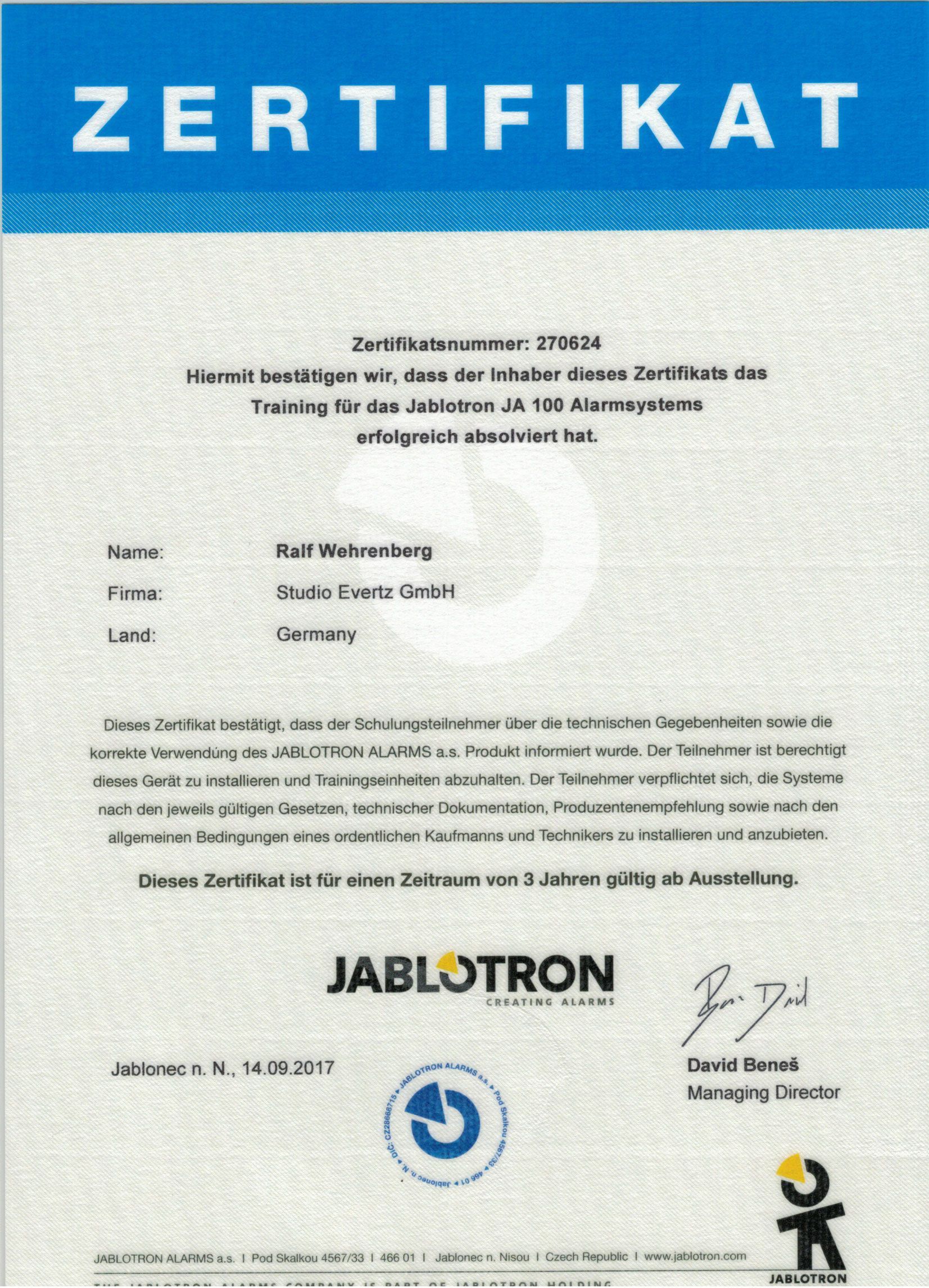 Evertz Zertifikat 8