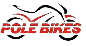 Un logotipo de motocicleta rojo y negro para bicicletas de pértiga