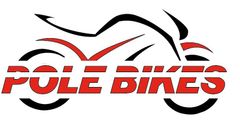 Un logotipo para bicicletas de pértiga con una motocicleta en él.