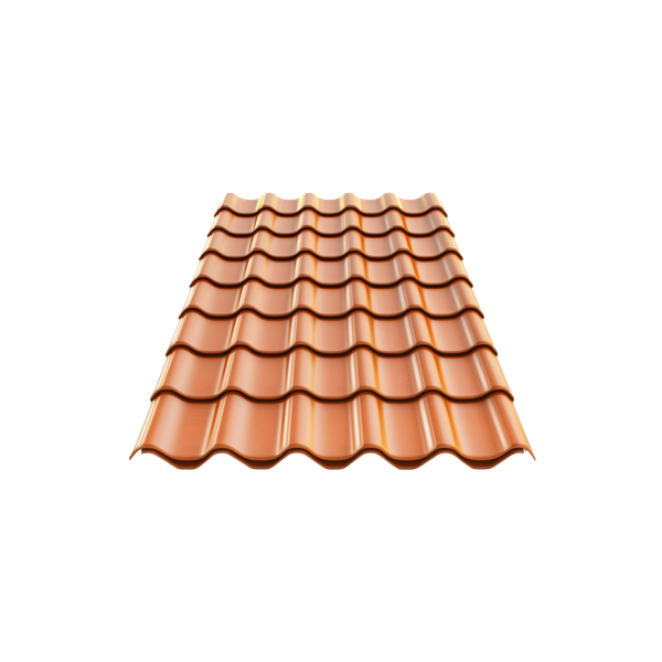 Une toiture vue de face avec des tuiles en céramique.