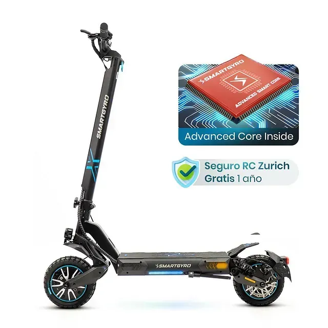 Un patinete eléctrico negro con un núcleo avanzado en su interior.