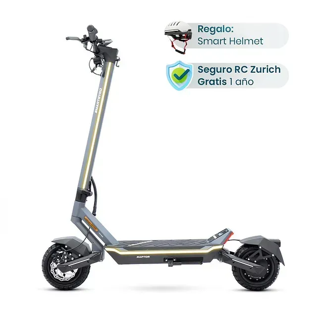 Un scooter con un casco inteligente acoplado.