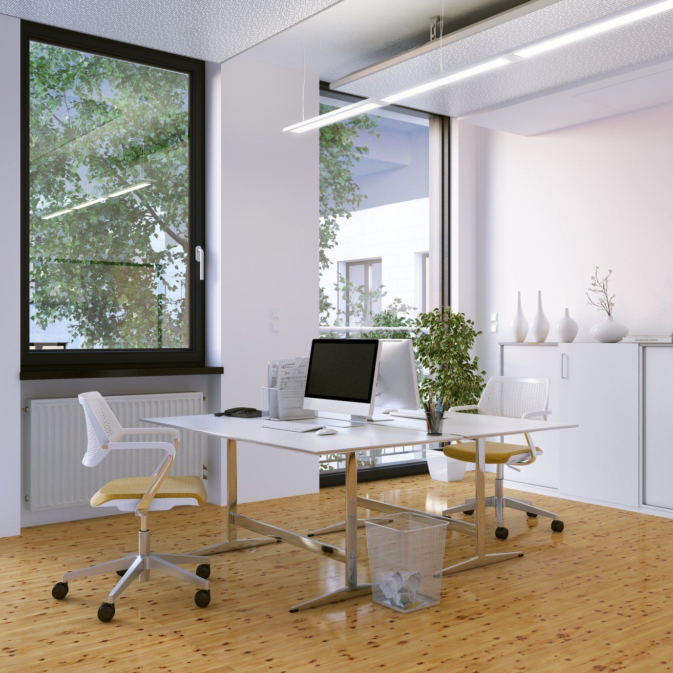 Bureau lumineux avec une fenêtre noire en aluminium