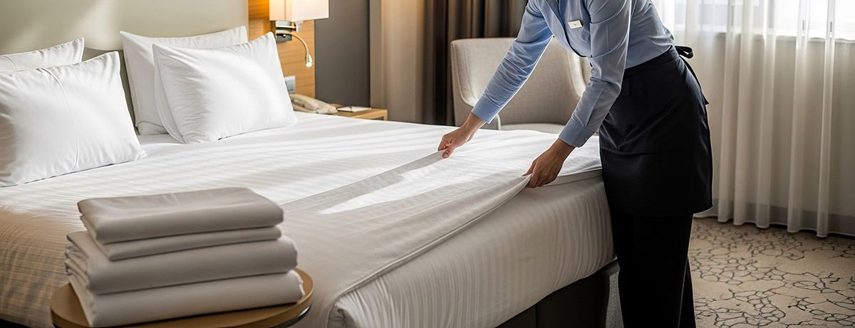 Profesional organizando una habitación de hotel