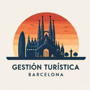 Un logotipo para Gestión Turística de Barcelona con un castillo al fondo.