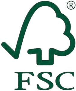 Logo vert de certification FSC avec un arbre stylisé et une coche