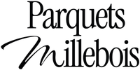 Logo Parquets Millebois en noir, avec une typographie à empattements et une écriture manuscrite, sur fond blanc