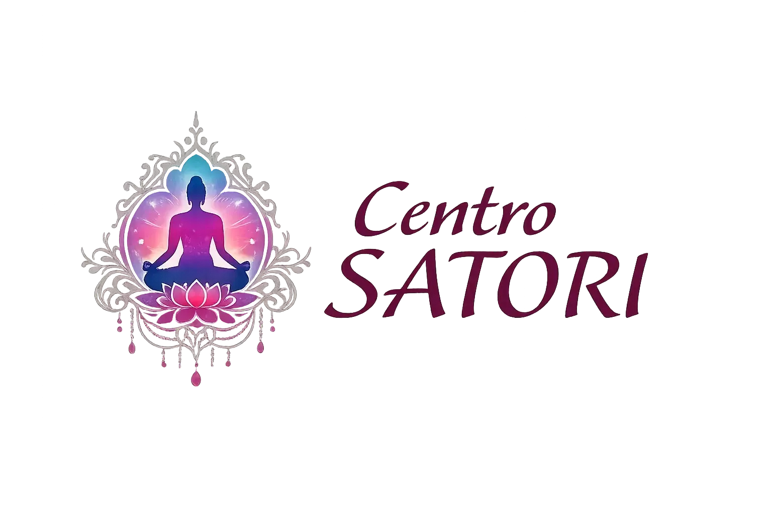 Logotipo de Centro SATORI con una figura meditando en un colorido emblema de mandala