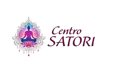 Logotipo de Centro SATORI con una figura meditando en un colorido emblema de mandala