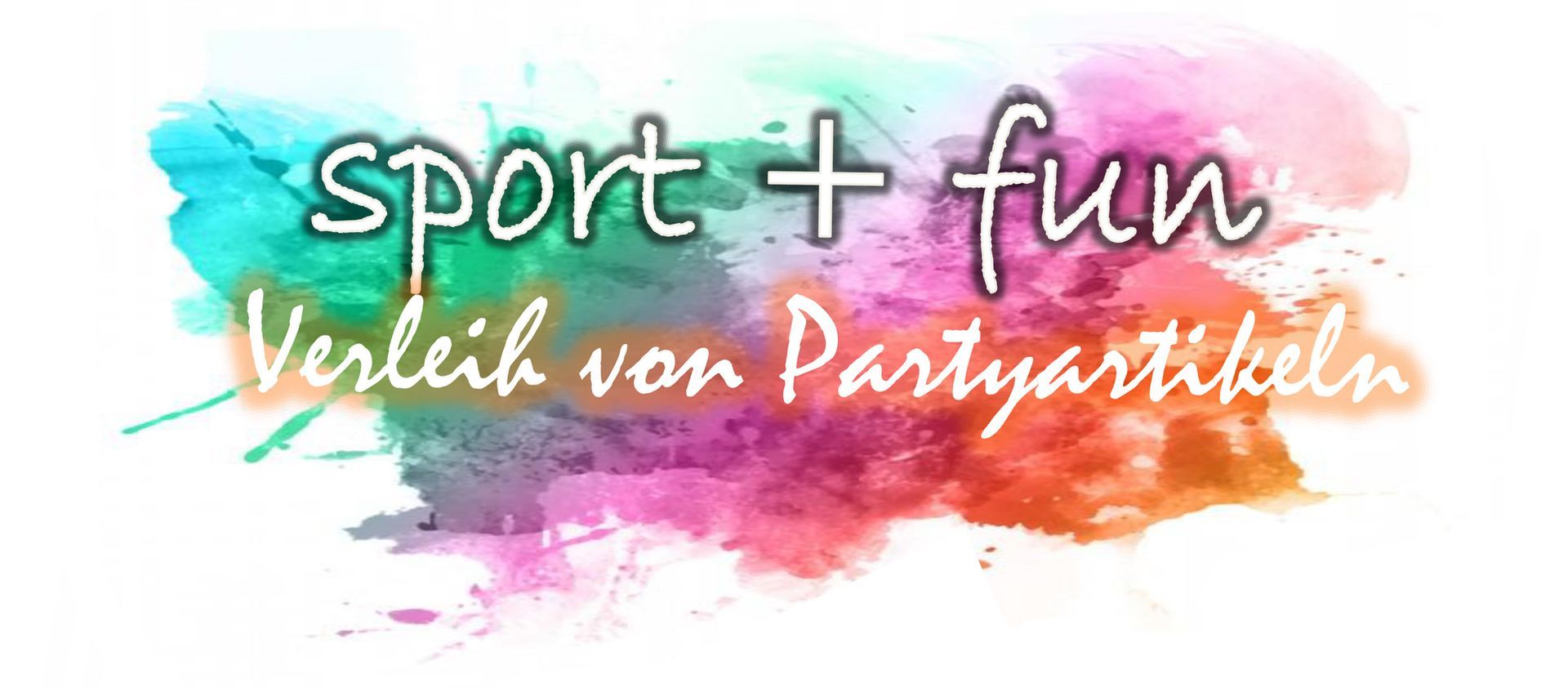 Ein bunter Aquarellklecks mit den Worten „Sport + Spaß“ darauf.