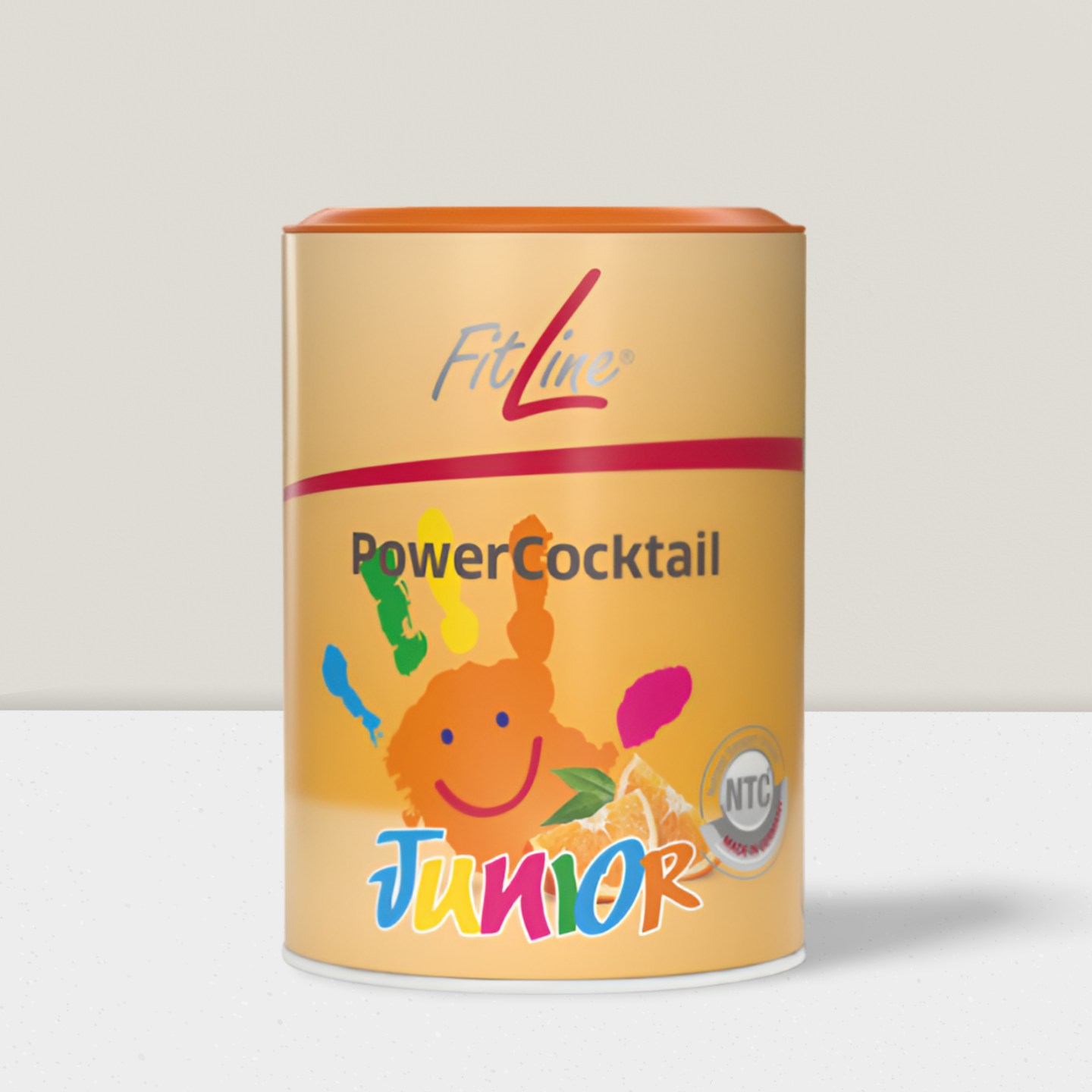 Bunter Handabdruck mit Smiley-Gesicht und Löffel.