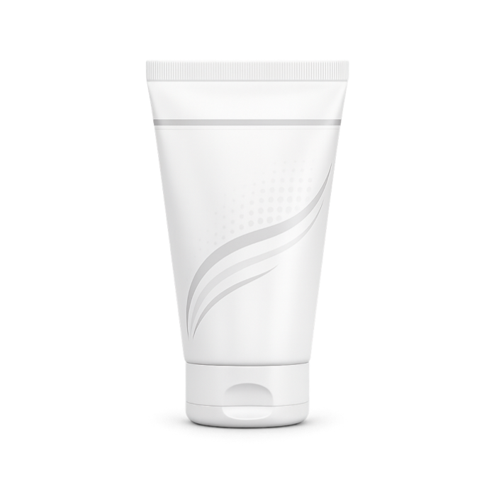 Weiße Kosmetiktube mit hellgrauem Swoosh-Design.