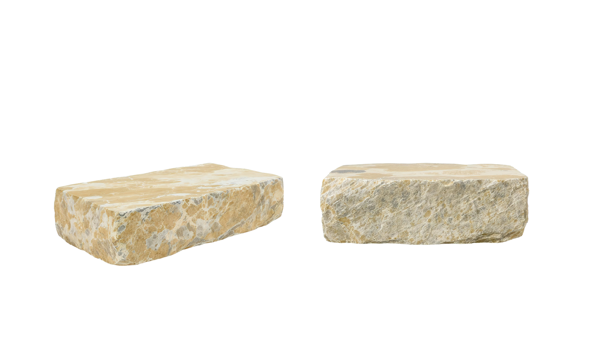 Deux pierres rectangulaires beiges sur fond blanc.