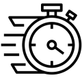 Un icono en blanco y negro de un cronómetro sobre un fondo blanco.