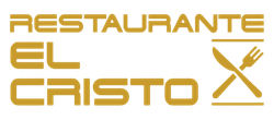 Logotipo del restaurante: texto dorado, "Restaurante El Cristo", cuchillo y tenedor cruzados.