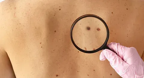 Una persona está examinando la espalda de una persona con una lupa.