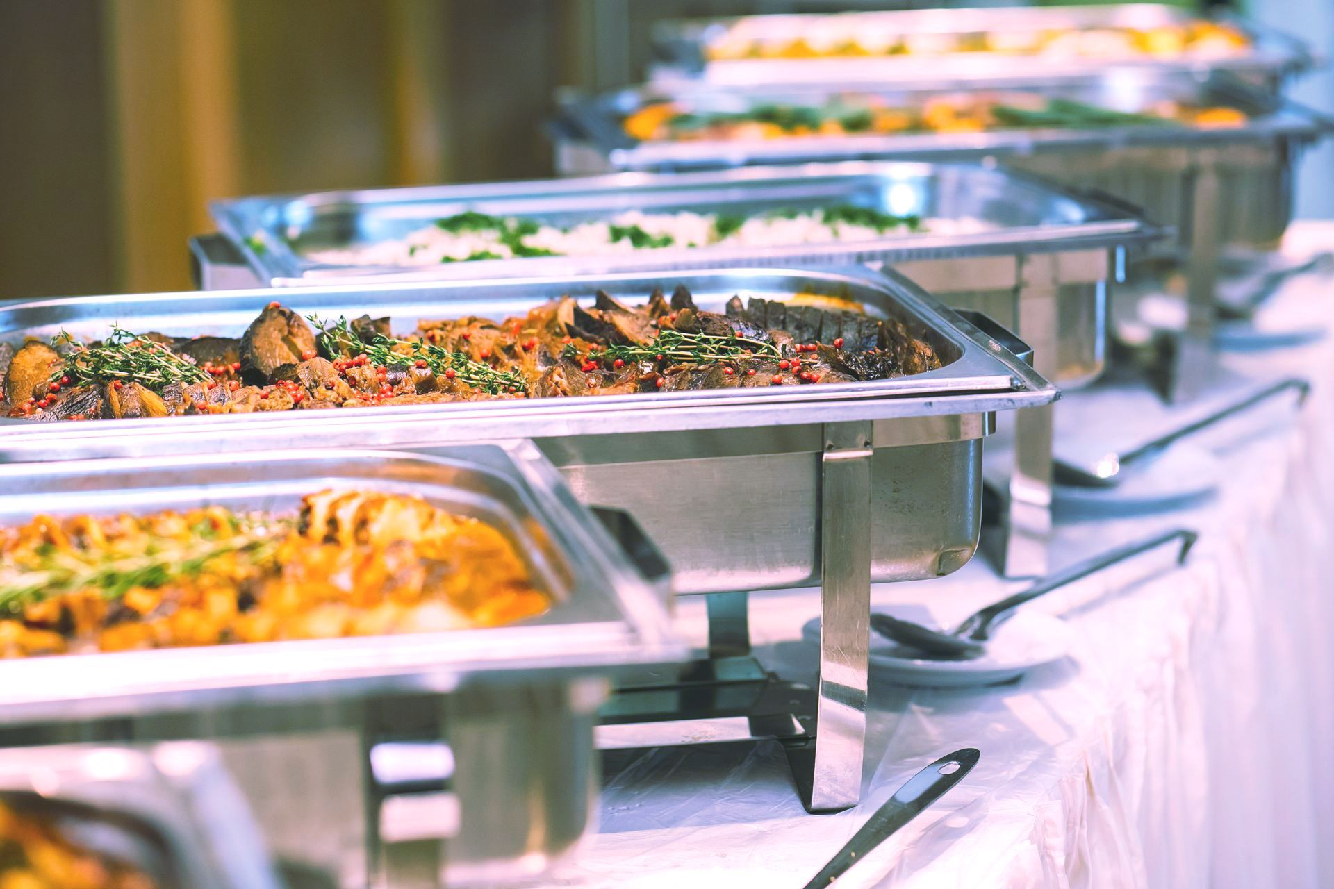 Plats en inox avec des repas chauds