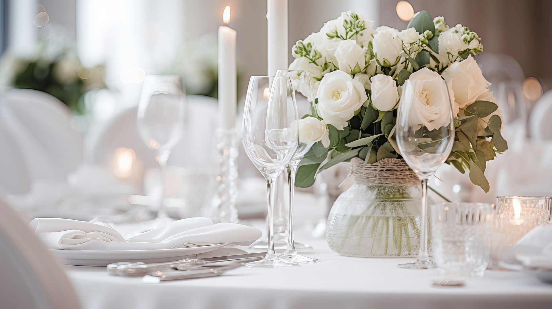 Table avec des roses blanches