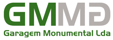 Logotipo da Garagem Monumental Lda: letras "GMM" em verde e "M" em cinza, com o nome abaixo em verde.