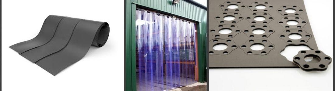 Una imagen de una cortina, una imagen de un edificio y una imagen de una alfombra de goma.