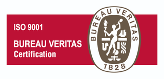 Un logotipo rojo y blanco para la certificación Bureau Veritas.