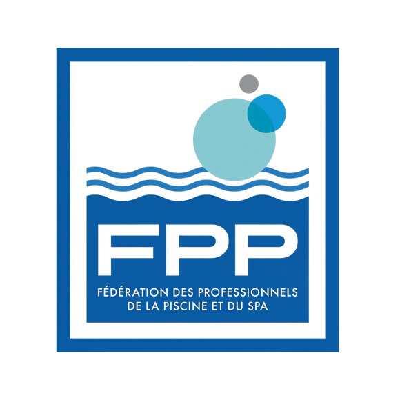Logo bleu et blanc de la FPP, Fédération des professionnels de la piscine et du spa