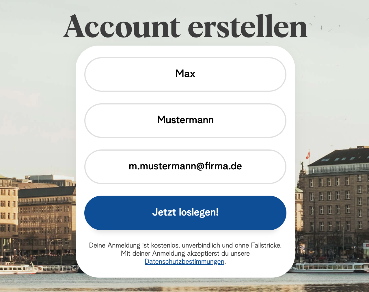 Ein Screenshot einer Website mit der Aufschrift „Konto erstellen“