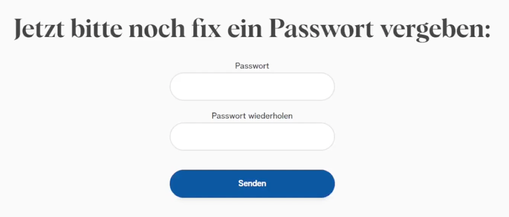 A screenshot of a website that says jetzt bitte noch fix ein passwort vergeben