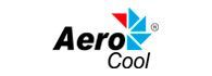 Logotipo de AeroCool con texto negro y un icono geométrico rojo y azul.