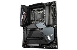 Placa base para juegos negra con detalles RGB sobre fondo blanco