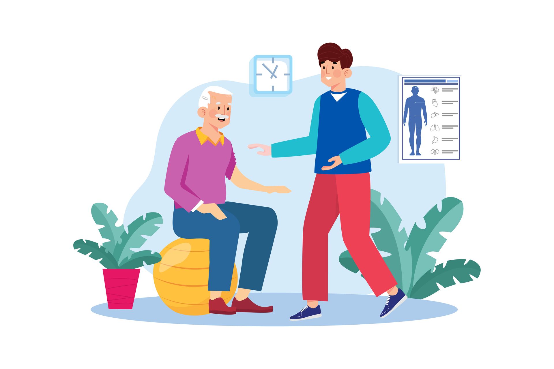 Personne âgée assise dans la salle d'attente de l'ostéopathe