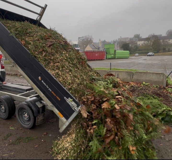 Personne taillant une haie verte avec un taille-haie à essence.