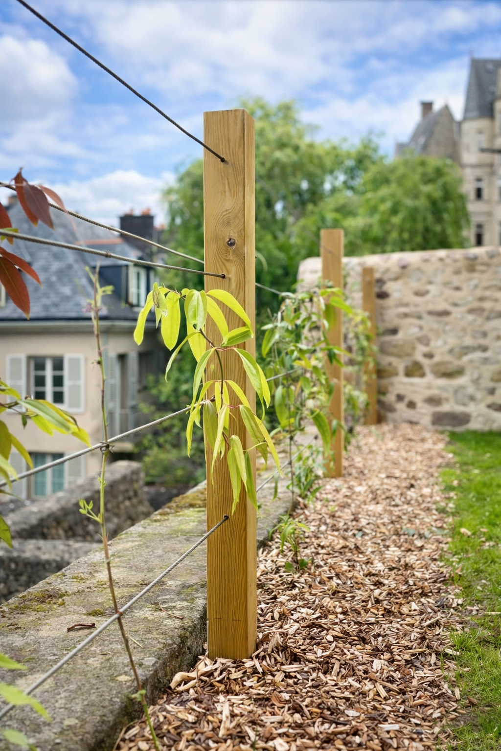 Mains plantant une petite plante dans un sol sombre ; une houe de jardinage est à l'arrière-plan.