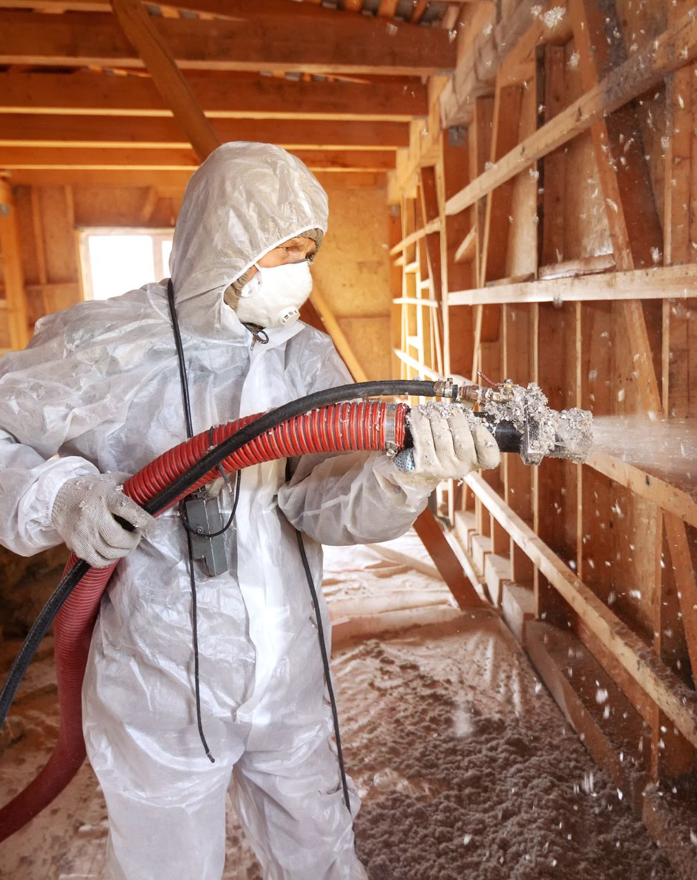 Un artisan réalise l'isolation par soufflage.