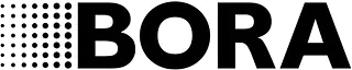 BORA-Logo in fetten schwarzen Buchstaben mit einem Punktmuster links auf weißem Hintergrund