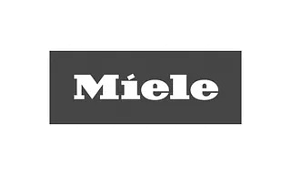Miele-Logo in weißer Schrift auf dunkelgrauem rechteckigem Hintergrund