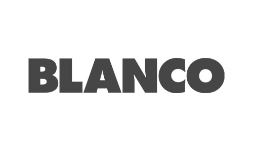Fettgedruckter schwarzer BLANCO-Schriftzug auf weißem Hintergrund